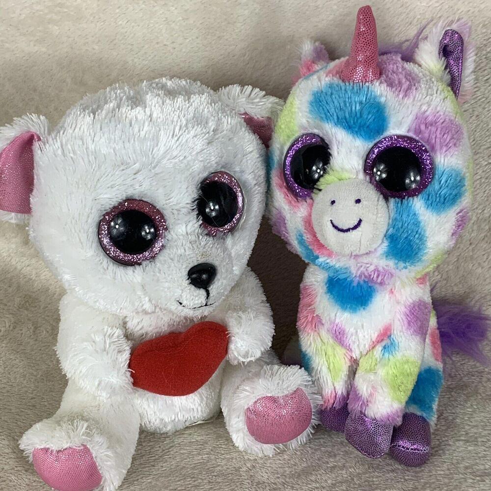 TY Beanie Boos Lot Of 2 Sweetly & Wishful Plush 6” Stuffed Toys Big Eyes